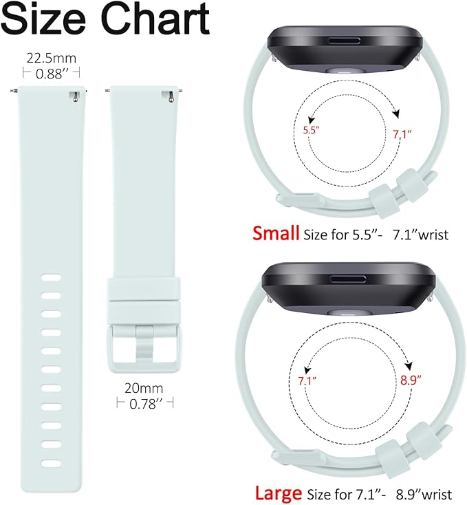 Mugust Sport Bands Compatible with Fitbit Versa 2, Classic Soft Silicone Replacement Wristbands Straps for Fitbit Smart Watch Women Men (Small, Light Cyan)
