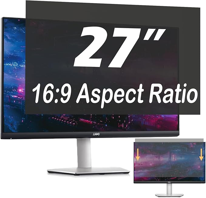 27 Inch Privacy Screen for Computer Monitor, 16:9 Anti-Spy Filter for Laptop & PC Display, Blue Light Blocking Anti-Glare Reversible Protector Film, Easy Slide-Mount Installation (27 Inch Widescreen(16:09))