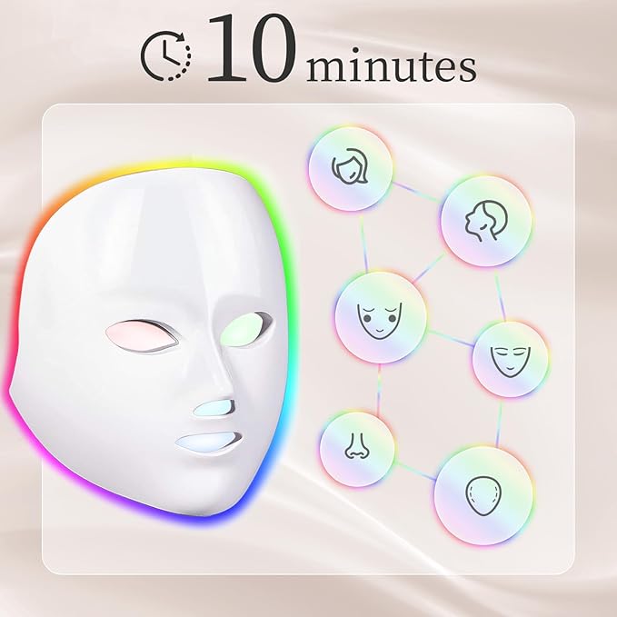 LED Face Mask Light Therapy, Red Light Therapy Mask with 7 Colors, 850nm Infrared & Red Light Therapy for Face, Portable Anti-Aging Skin Rejuvenation Tool with Timer for Home Use