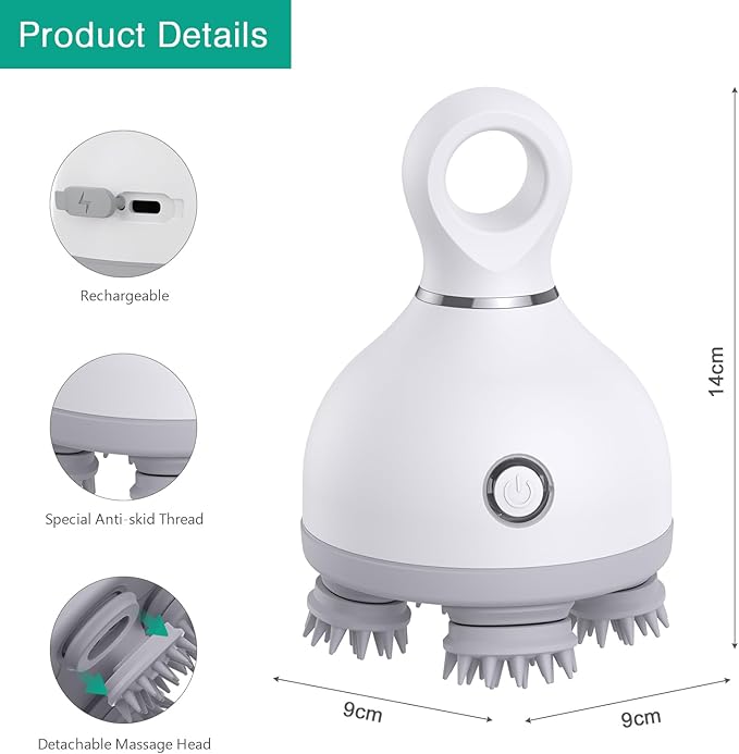 ORIA Pet Massager for Dogs, Handheld Cat Massager Dog Massager, Electric Scalp Massager, Cordless Head Massager with 4 Massage Heads, 3 Kneading Modes, for Relaxation, Stress Release