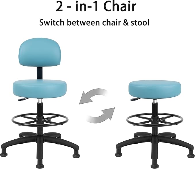 TAKE UR SEAT® Economical Multi-Purpose Medical Spa Drafting Stool with Adjustable seat and Back Height. Advanced Fabric seat Cover is Easy to Clean. Glide (Tall Bench Height Blue)