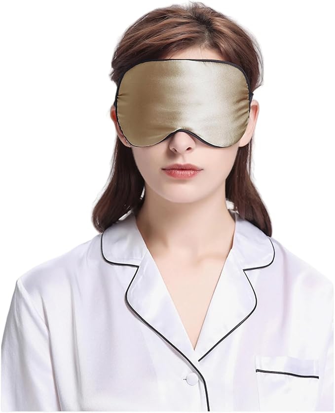100% Mulberry Silk Sleep Mask for Women/Men Airplane Travel, Pure 22 Momme Silk Eye Mask Blackout for Sleeping, Ajustable, Luxury, Anti Wrinkle, Anti Aging Silk Blindfold, Made in USA (Taupe)