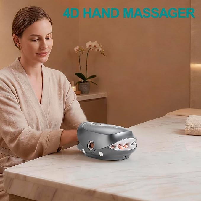SENAINS Cordless Hand Massager with Heat and Compression,Soothing Stretching & Kneading,Wrist,Palm & Finger Massage,3 Modes & 3 Intensities,Gifts for Women Men Relaxation at Office,Gray