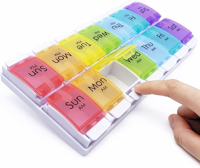 (2 in 1) MOLN HYMY Pill Boxes and Organizer 2 Times a Day and Floral Weekly Pill Organizer 7 Day Circle
