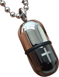 1.1''*0.7'' Latin Cross Black& Red Pill Capsule Case Holder Necklace Pendant Adjustable 27'' Long Chain with a Velvet Bag