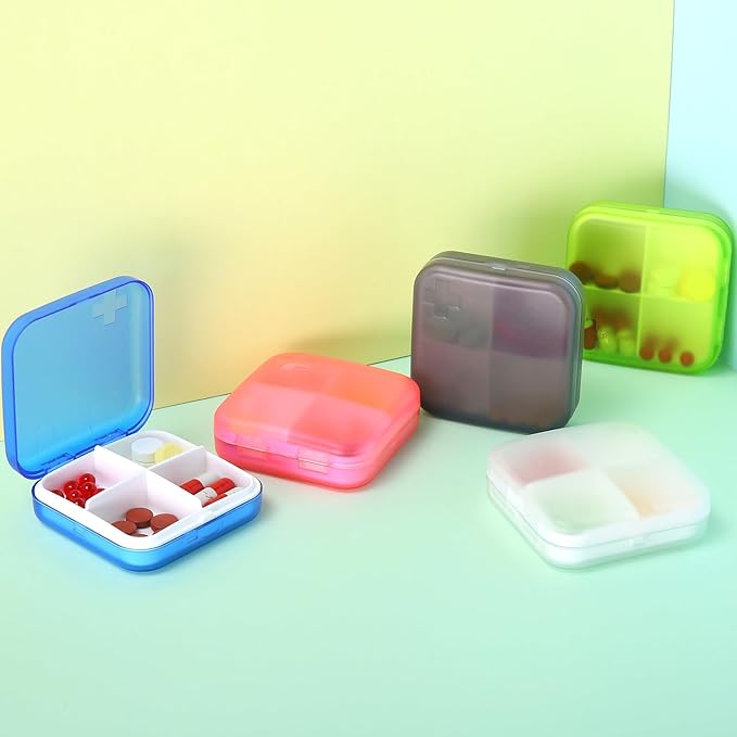 Portable Pill Organizer - Slim Pill Box for Purse or Travel, Compact Pill Case(4 Compartment,White)