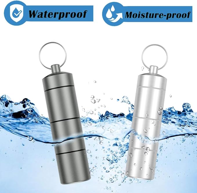 Large Keychain Pill Holder, EFFIET 3 Compartments Metal Pill Fob Case, Travel Medicine Container for Vitamin/Fish Oils/Capsule, Waterproof for Outdoor, Travel, Hiking, Camping (Mixed Color)
