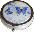 Purple Butterfly Silver Pill Box – Round 3-Compartment Metal Pill Organizer, Compact 2-Inch Travel Pill Case for Purse or Pocket