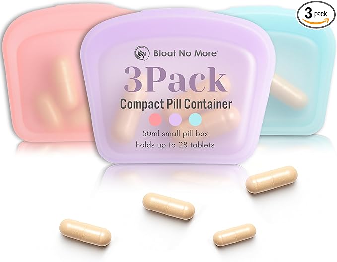 Small Pill Boxes – 3 Pack Mini Pill Case Set, Reusable Silicone Pill Bags for Travel, Portable Vitamin Case & Medicine Travel Organizer – Pill Box for Purse (Pink, Purple, Blue)