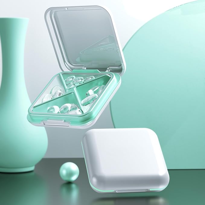 Small Pill Box Waterproof Travel Pill Case Portable Daily Pill Container Pill Holder Purse 4 Compartments Pocket Compact Medicine Organizer for Vitamin/Fish Oils/Supplements/Medication (White)