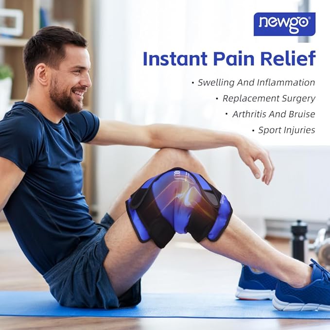 NEWGO XL Ice Pack for Knee Injuries Reusable, Knee Ice Pack Wrap Around Entire Knees for Replacement Surgery Recovery, Gel Cold Pack Wrap for Meniscus Tear, ACL, Swelling Pain Relief - Blue