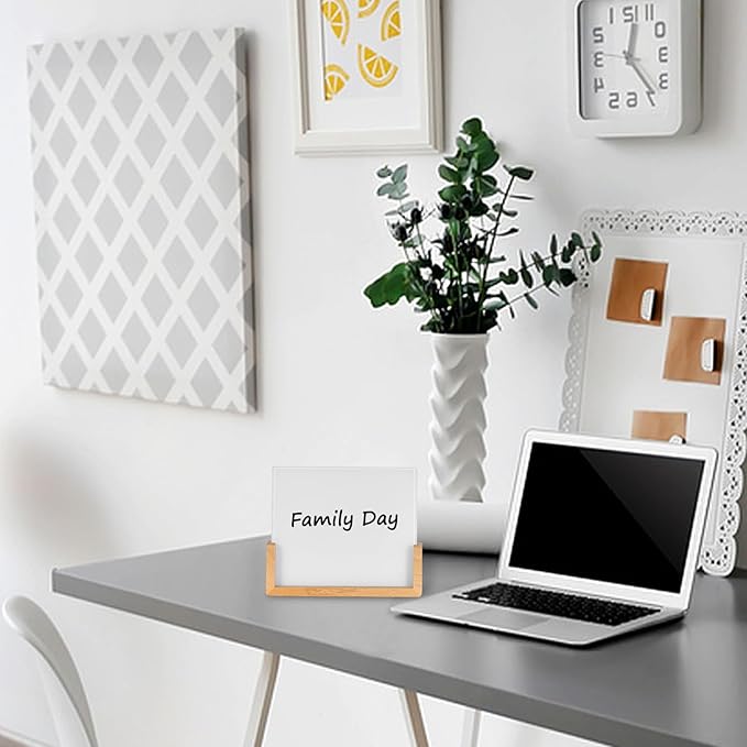 Desktop Glass Dry Erase Board with Solid Wood Base, Memo Whiteboard, Writing Note Pad, Mini Glassboard for Tabletop Display(Rustic Base,Glass)