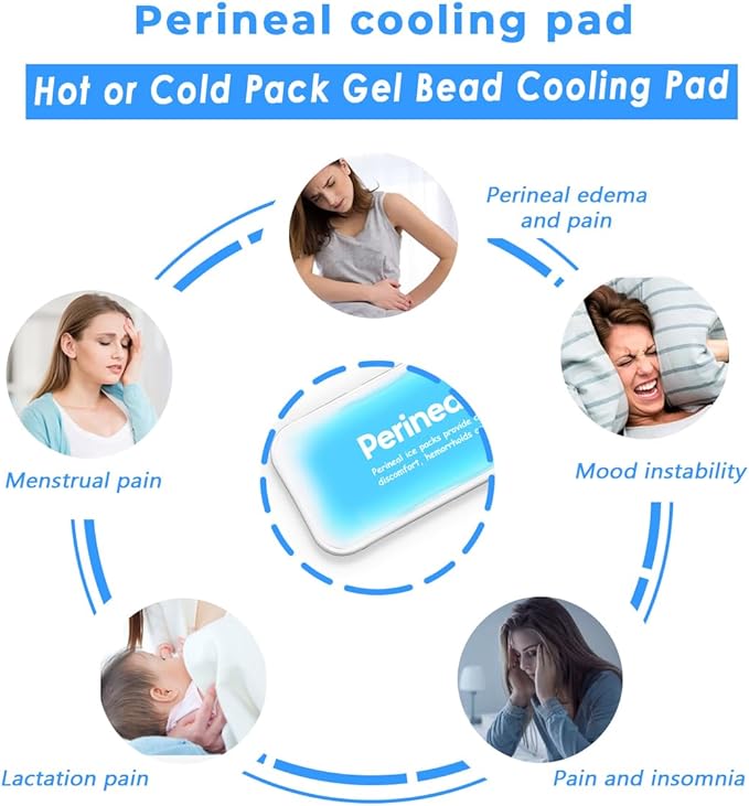 Perineal Ice Packs for Postpartum Reusable, Perineal Cold Packs, Postpartum Hemorrhoid Pain Childbirth Recovery Care, 2 Gel Pads+3 Washable Sleeves (Blue)