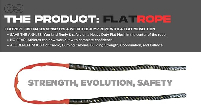 Patented FLATROPE 5lb Weighted Jump Rope, Heavy Flat-Mesh Design to Reduce Ankle Injury, Adjustable Strength-Training Rope for Muscle Building, Conditioning & HIIT, Home Gym Fitness Equipment for CrossFit, HYROX, Spartan, DEKA Athletes