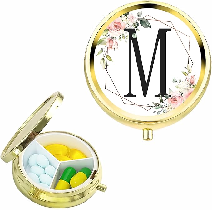 Small Pill Box for Purse Pocket, Personalized Small Pill Case 3 Compartment, Monogrammed Cute Pill Organizer, Gift for Women Teen Girls, Travel Mini Jewelry Box,Earring Holder Organizer