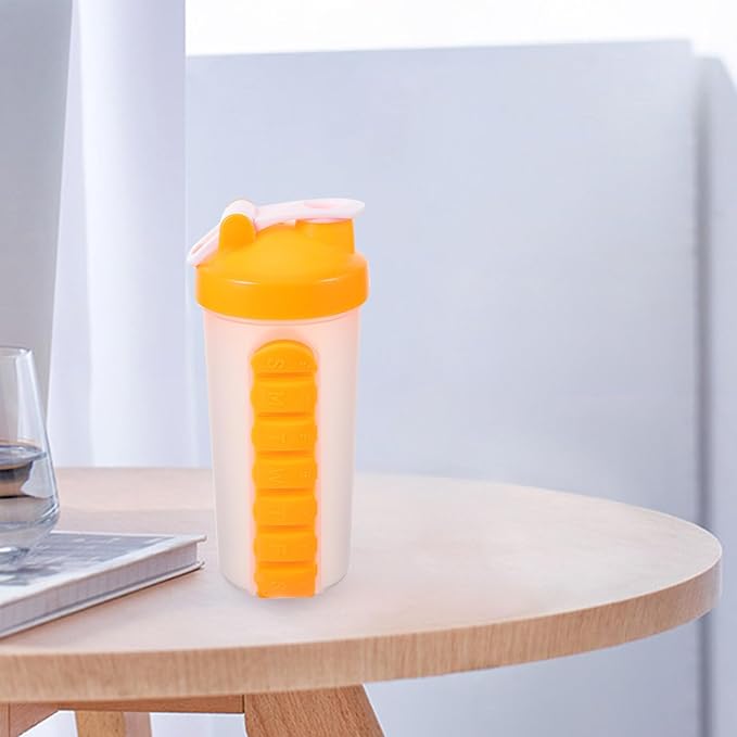 Clear Water Bottles 7 Day Pill Box Organizer with Water Bottle Weekly Dispensers Reminder Medicine Holder Portable Inserted Pill Case Bottle for Travel Gym Outdoor Orange