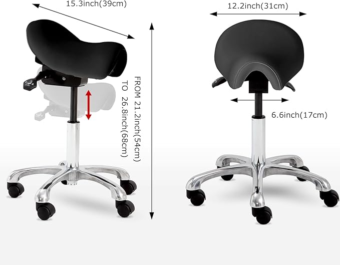 Saddle Stool Rolling Chair, Lash Tech Stool Ergonomic Saddle Chair for Bar Salon Spa Tattoo Makeup Hair Stylists