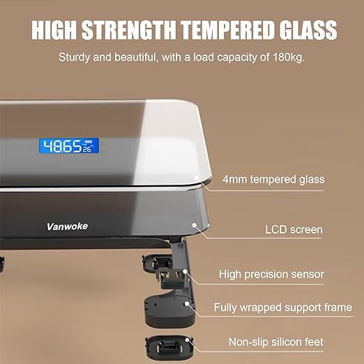 Smart Scale for Body Weight Digital Bathroom Scale with Temperature Indication Corner Design Highly Accurate Body Weight Scale Black Body Fat Scale with Blue LCD Backlight Display 400Lb/180kg