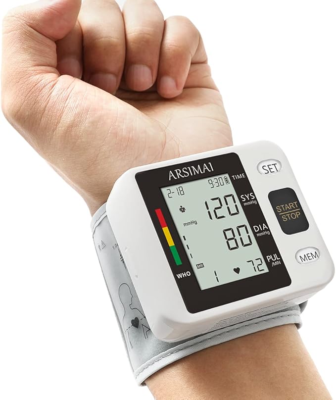 Wrist Accurate Automatic High Blood Pressure Monitors Portable LCD Screen Irregular Heartbeat Monitor with Storage Case and Adjustable Cuff Powered by Battery - Black
