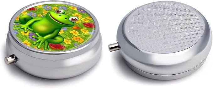 Frog Pill Box Travel Pill Case for Purse Pocket Weekly Medicine Organizer with Mirror 3 Compartment Round Medicine Case Portable PillcaseHolder for Daily