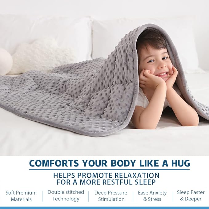 Kids Weighted Blanket Twin 7lbs (41"×60",Gray) Breathable Soft Minky Weighted Throw Blanket for All Season,Heavy Blanket with Premium Glass Beads
