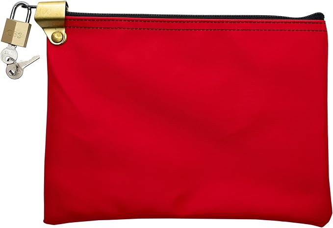 Medication Zipper Hood Security Bag with Included Padlock and Keys, Small Pill Bag, Travel Carry Pouch, Medicine Storage, 9 x 6 inches (Red)