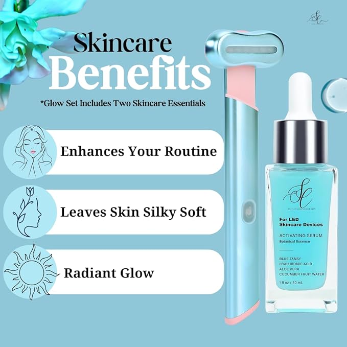 Red Light Therapy Activation Essence | Amplifies LED Wands, Masks & Skincare Devices | Blue Tansy, Aloe, Cucumber & Hyaluronic Hydration | Clean Formula | Use w/Home Skincare Technology (Glow Set)