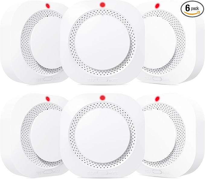 Smoke Detector, Battery Operated Smoke Alarm with Photoelectric Technology, Fire Alarms Smoke Detectors with LED Indicator and Test Button(6 Pack)