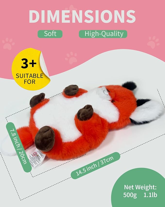 Red Fox Microwave Heating Pad for Period Cramps, Microwavable Stuffed Animal Cute Moist Weighted Plush Heating Bean Bag with Removable Cover Unscented Heatable Gifts
