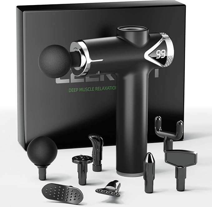 Massage Gun Deep Tissue, Percussion Massage Gun for Pain Relief Muscle Back Massager Gun for Athletes with 8 Attachments & 6 Speeds, Gift for Men Women, Black
