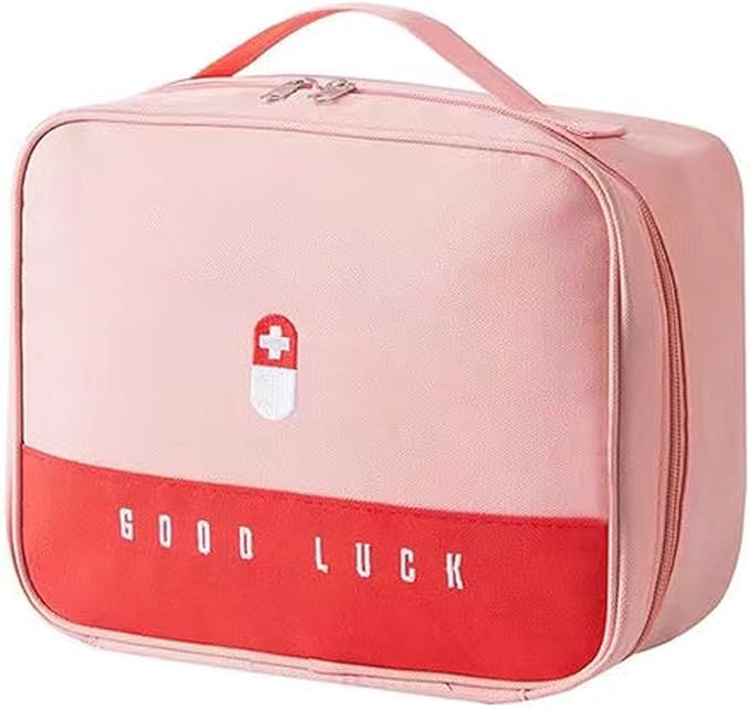 Travel Medicine Bag Pill Bottle Organizer Storage Pouch Medication Carrying Case Carrier for Traveling Medical Supplies, Medications, Pills, Bottles, Vitamins, Supplements (Pink)