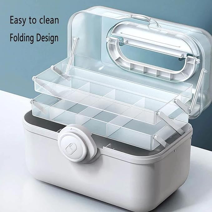 3-Tier Medicine Storage Box with Removable Pill Case & Handle, Portable Medical Containers Chest, Empty First Aid Box for Medicine, Family Emergency Kit, Small Staff- Home Office Travel use ( White )