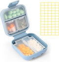 Dynippy Daily Pill Organizer 5 Compartments Portable Moisture Proof Small Pill Case for Pocket Purse Travel Pill Box Portable Medicine Vitamin Fish Oil Holder Container (Blue)