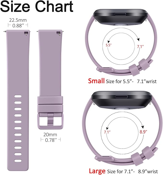 Mugust Sport Bands Compatible with Fitbit Versa 2 / Fitbit Versa/Versa Lite/Versa SE, Classic Soft Silicone Replacement Wristbands Straps for Fitbit Versa 2 Smart Watch Women Men (Small,Light Purple)
