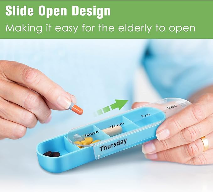 FINPAC Weekly Pill Organizers 4 Times A Day, Slide Open PU Leather Case Travel Pill Vitamin Medicine Reminder and Planner with Name Card for Morning| Afternoon| Evening| Bedtime (Emerald Illusions)