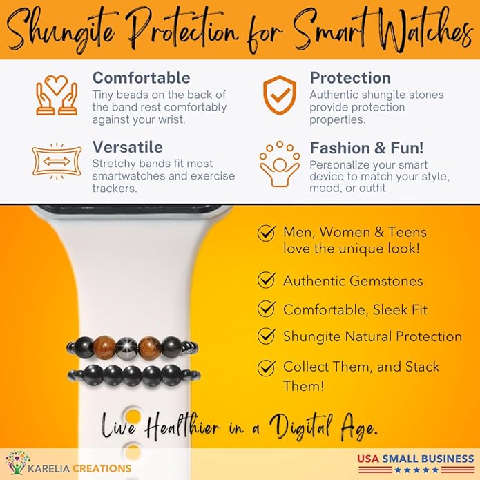 Shungite Smart Watch Band Bling Decor Charm | Compatible with Apple iWatch Galaxy Oculus | 38mm 40mm 41mm 42mm 44mm 45mm 49mm | Smartwatch Protection