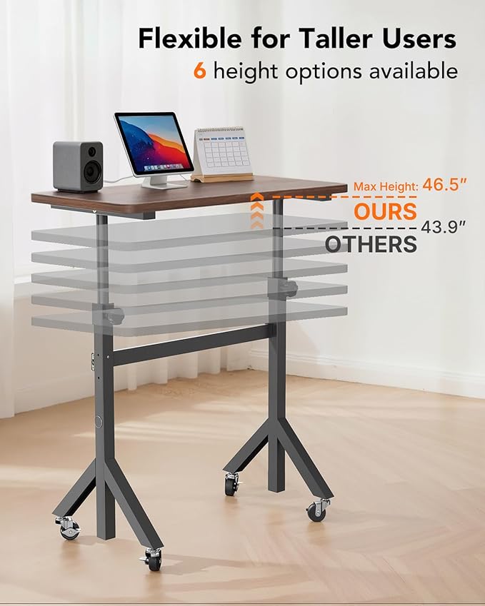 ErGear Small Standing Desk Adjustable Height, 6 Height Settings Up to 46.5″, Walking Pad Desk with Triangular Leg Design, Smooth Mobility with Lockable Wheels, Standing Desk for Walking Pad