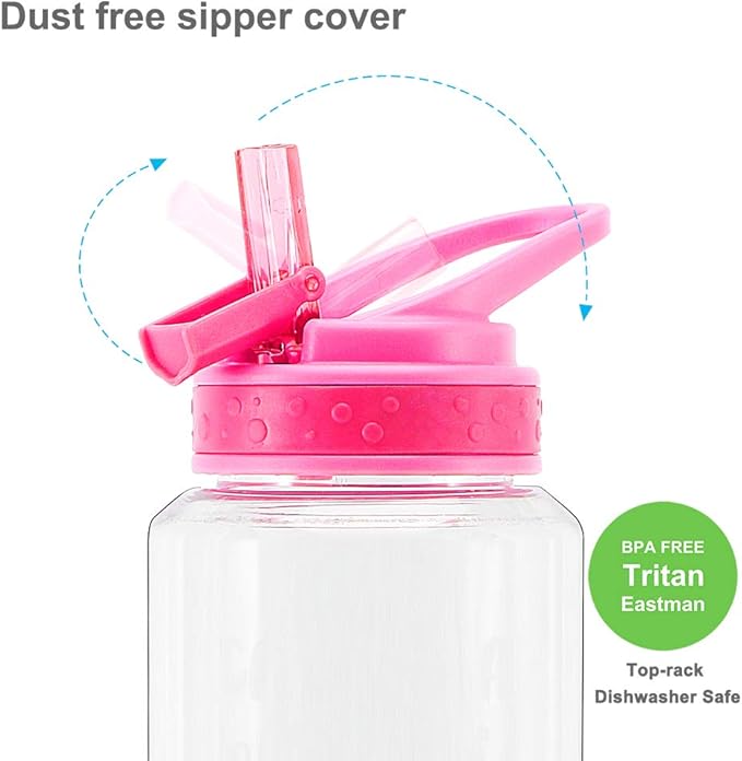 Home Tune 32oz Motivational Water Bottle with Straw & Time Marker, BPA FREE, Dustproof Flip Straw, Leak Proof, Easy Clean (Beauty & Beast)