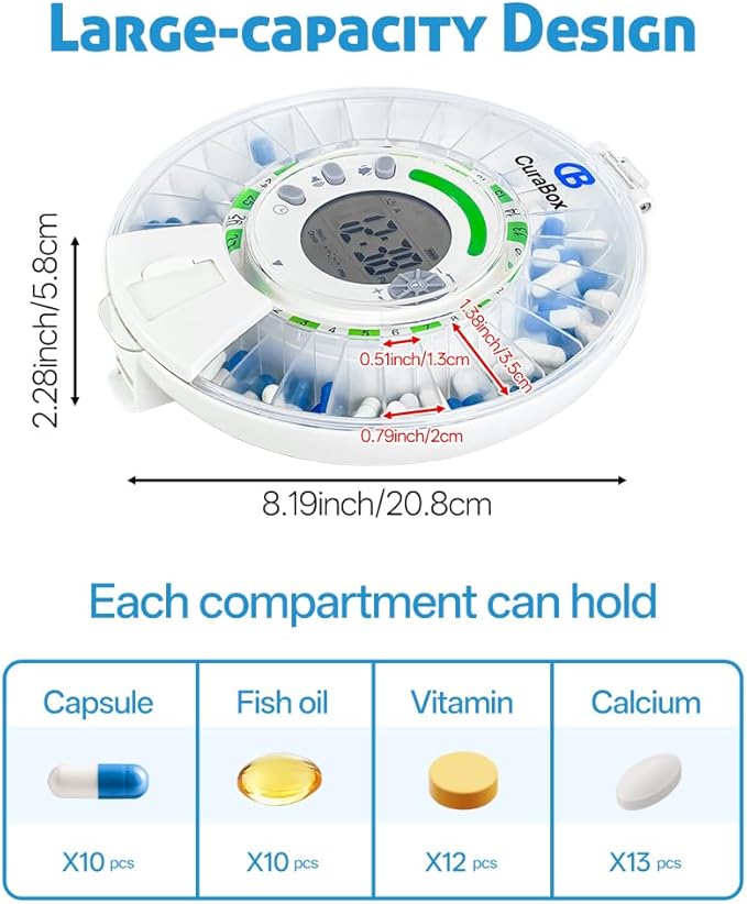Automatic Pill Dispenser for Elderly - 28 Day Medicine Dispenser for Alzheimer's Care, Timed Medication Dispenser with Sound & Light Alerts & Key for Prescriptions, Vitamins & Supplements