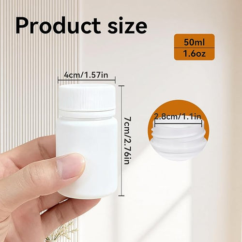 10 Pack Travel Pill Bottles - White Food Grade Plastic with Screw Caps & Labels, Small Pill Organizer for Pills, Vitamins, Capsules