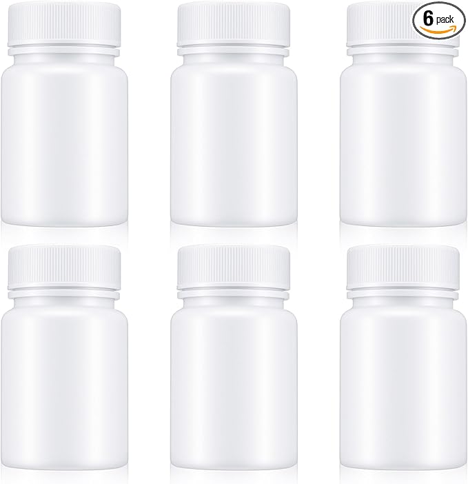 6Pcs Pill Bottle White 50ml Empty Clear Plastic Pill Bottles Medicine Bottles with Screw Caps Empty Reagent Bottle Containers for Pills, Vitamins, Liquid Solid