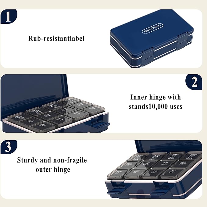 Supplement Vitamin Holder Weekly Pill Organizer Box,Pastilleros para Medicamentos,Vitamin Medicine Pills Organizer Case Container
