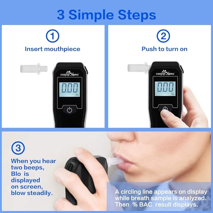 Easy@Home Breathalyzer, Professional-Grade Portable Fuel Cell Breath Alcohol Tester, Personal BAC Level Tracker Color Backlit Digital Notifications, 5 mouthpieces EAT-05FL