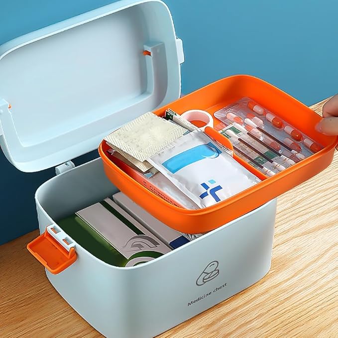 Eforcase Storage Organizer - Medicine Box Plastic First Aid Box Empty - Family Emergency Kit Medication Storage Organizer with Handle Medicine Cabinet Storage Pill Case Large Capacity Organizer Box
