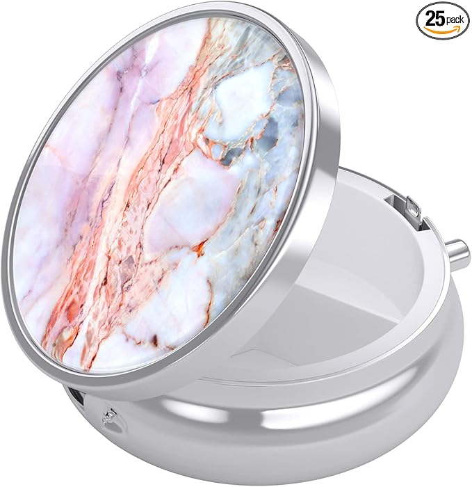 Nipichsha Pill Box, Small Pill Case for Purse & Pocket, Cute Travel Medicine Organizer, Portable Medicine Container Holder to Hold Vitamins, Medication, Fish Oil & Supplements, Marble Pink