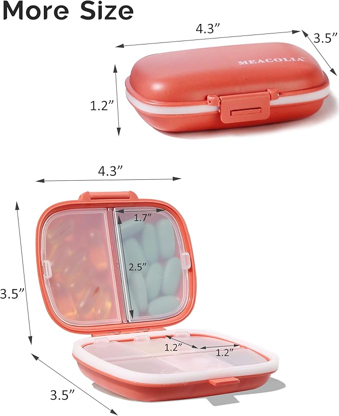MEACOLIA 3 Pack 8 Compartments Travel Pill Organizer, Daily Pill Case Small Pill Box for Pocket Purse, Portable Pill Container Medicine Vitamin Organizer (Dark Blue, Red, Yellow)