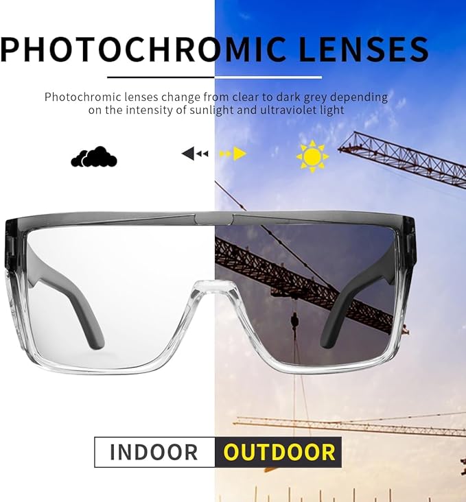 Transition Photochromic Safety Glasses For Men Women Wrap Around Safety glasses with Anti bluelight UV Protection