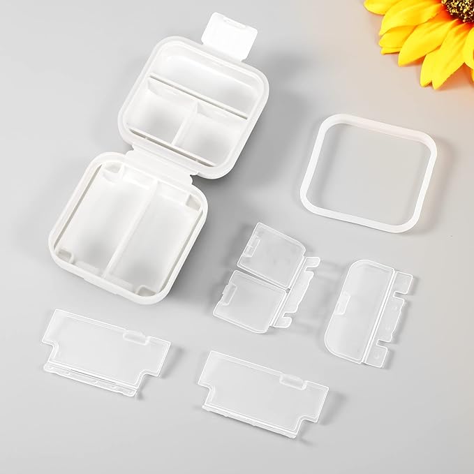 Dynippy Daily Pill Organizer 5 Compartments Portable Moisture Proof Small Pill Case for Pocket Purse Travel Pill Box Portable Medicine Vitamin Fish Oil Holder Container (White)