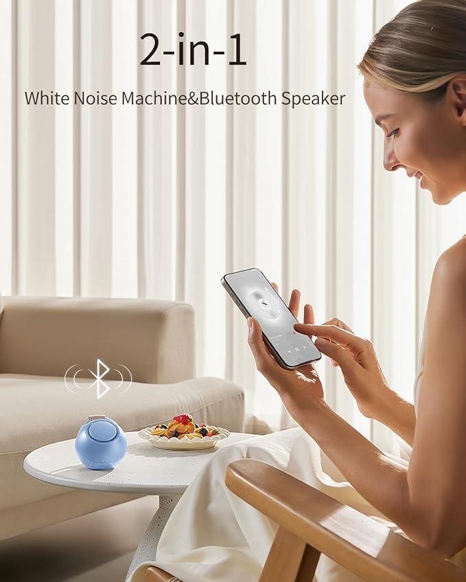 2026 Mom's Choice Awards, Portable Sound Machine for Baby Adult, AI Cry Detection, 18 Soothing Sound, Bluetooth Rechargeable White Noise Machine for Home Office Travel, Nursery Light, Blue