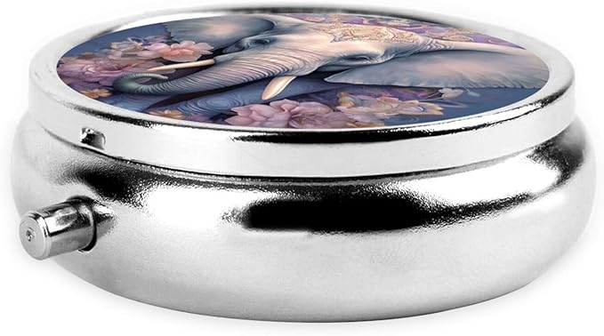 Gorgeous Elephant Flower Pill Box 3 Compartment Pill Case, Portable Medicine Pill Organizer for Pocket Purse Pill Box Decorative Metal Medicine Vitamin Organizer